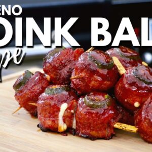 Jalapeno MOINK BALLS Recipe - Bacon Wrapped Stuffed Meatballs - BBQ Appetizers