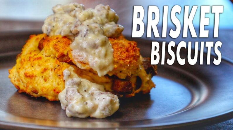 Cheesy BRISKET Biscuits With Brisket Gravy