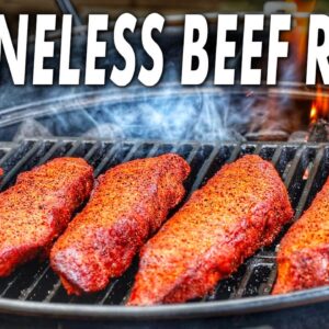 Boneless Beef Chuck Short Ribs Smoked On The Weber Kettle For BBQ Beef Sandwiches