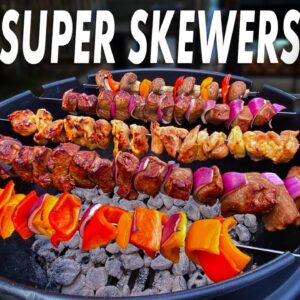 Beef, Chicken, & Veggies Skewers To Test A New Accessory For The Weber Kettle