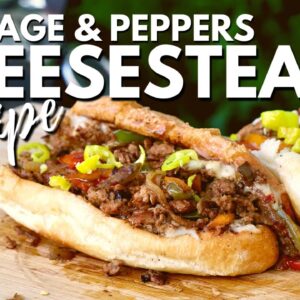 Sausage and Peppers CHEESESTEAKS Recipe!! Easy Sausage and Peppers Sandwich