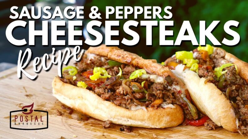 Sausage and Peppers CHEESESTEAKS Recipe!! Easy Sausage and Peppers Sandwich