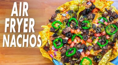 Easy Nachos Made In The Air Fryer - Topped With Brisket!